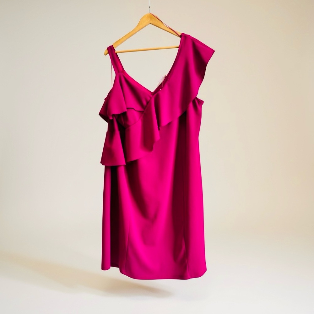 Chic Fuchsia Ruffle Midi Dress - Picture 2 of 2
